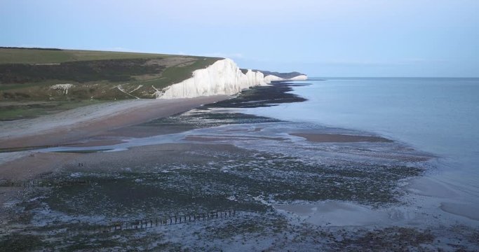 United Kingdom, East Sussex, South Downs National Park, Chalk cliffs of the Seven Sisters from the South Downs Way