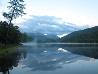 Ulagan lake. Altai mountains. Siberia Russia. Nature morning landscape