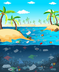 Fototapeta na wymiar Water pollution with plastic bags in ocean