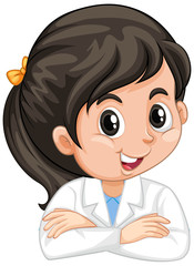 Happy girl in science gown on white background