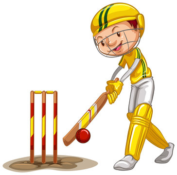 Athlete doing cricket on white background