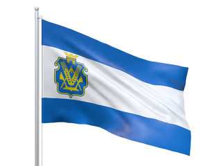 Kherson oblast (Ukraine) flag waving on white background, close up, isolated. 3D render