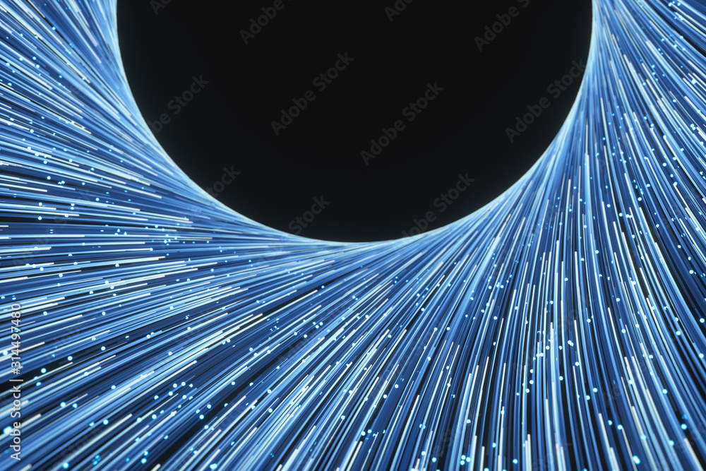Poster glowing lines with round resource, power and line art, 3d rendering.