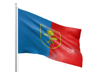 Khmelnytskyi oblast (Ukraine) flag waving on white background, close up, isolated. 3D render