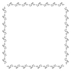 Square frame with black and white branches. Isolated wreath on white background for your design