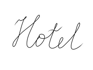 Hotel handwritten text inscription. Modern hand drawing calligraphy. Word illustration black