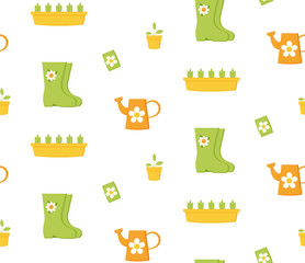 Seamless vegetable garden pattern. Cartoon flat style. Isolated on white background. Template for printing on fabrics, napkins, packaging, wrappers, gifts, backgrounds for thematic exhibitions on the 