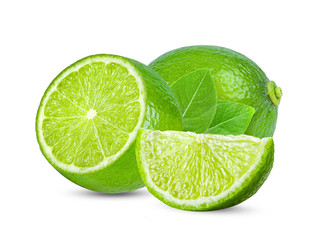 lime with leaf isolated on white