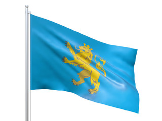Lviv oblast (Ukraine) flag waving on white background, close up, isolated. 3D render
