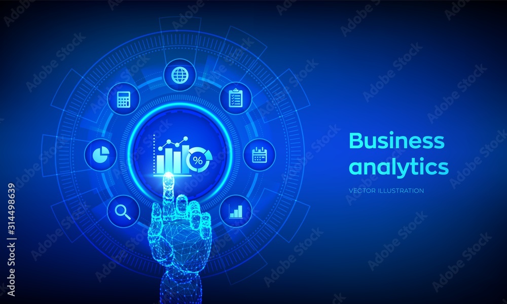 Poster business data analytics and robotic process automation concept on virtual screen. profit and revenue