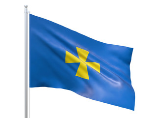 Poltava oblast (Ukraine) flag waving on white background, close up, isolated. 3D render