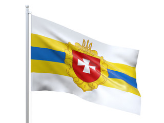 Rivne oblast (Ukraine) flag waving on white background, close up, isolated. 3D render