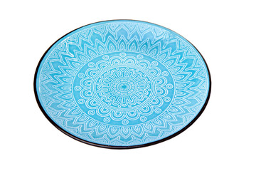 Blue plate with ornament isolated on a white background