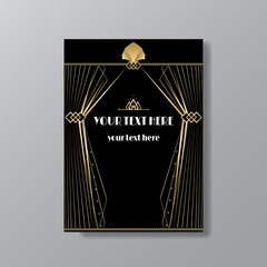 Art Deco elegant page template, Gatsby style for web and print, with moon sun and stars vintage pattern