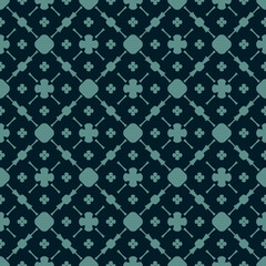Simple floral texture, vintage geometric pattern with small flowers, circles, grid. Vector abstract repeat background in black and turquoise colors. Delicate dark design for decoration, fabric, cloth