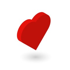 Isometric red heart. Love symbol isolated on white background. Heart icon presented at right side