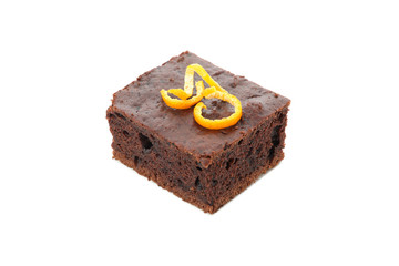 Delicious chocolate cake slice isolated on white background