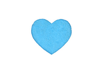 Оne felt blue heart on a white isolated background. Stock photo for the day of St. Valentine with empty space for your text. For web, print, postcards and wallpaper.