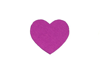 Оne felt violet heart on a white isolated background. Stock photo for the day of St. Valentine with empty space for your text. For web, print, postcards and wallpaper.