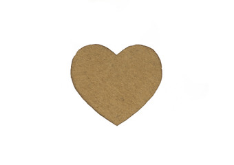 Оne felt brown heart on a white isolated background. Stock photo for the day of St. Valentine with empty space for your text. For web, print, postcards and wallpaper.
