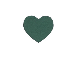 Оne green felt heart on a white isolated background. Love of nature, ecofriendly mood. Stock photo for the day of St. Valentine with empty space for your text. For web, print, postcards and wallpaper.
