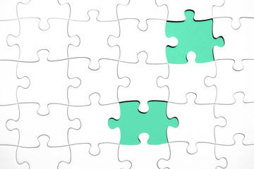 Fototapeta premium Jigsaw puzzle with missing pieces. - white puzzle mockup