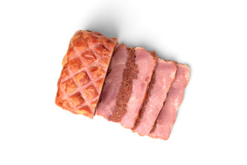 Smoked meatloaf isolated on white background.