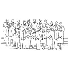 Naklejka premium businesspeople standing together vector illustration sketch doodle hand drawn
