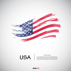 Flag of USA with  brush stroke, grunge style background vector.