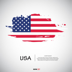 Flag of USA with  brush stroke, grunge style background vector.