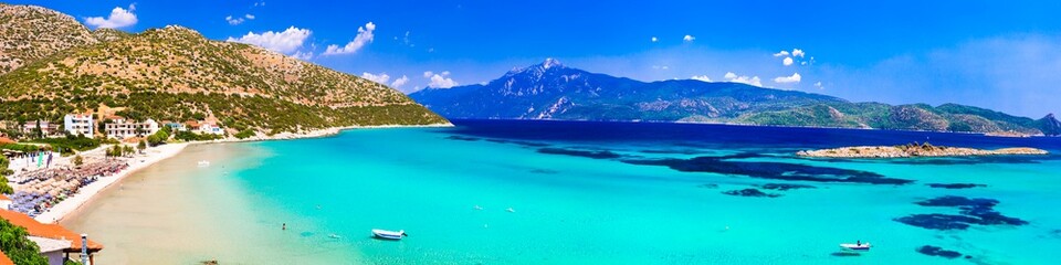 Amazing turquoise beaches of Samos island - beautiful  Psili Ammos. Greece