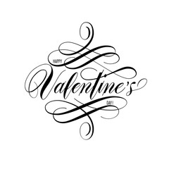 Happy Valentines Day greeting card. Postcard with a unique lettering for Valentine's Day. Vector illustration with isolated elements
