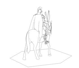 rider, contour visualization, 3D illustration, sketch, outline