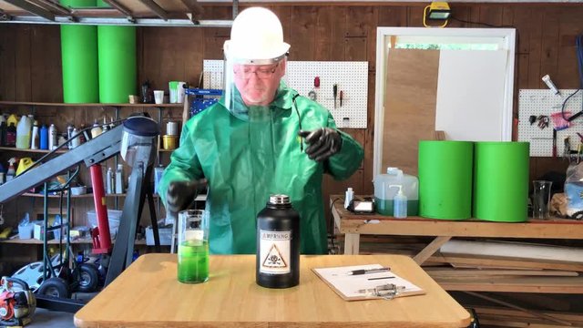 Mad scientist doing crazy experiments in garage