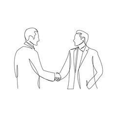 continuous line drawing of two business man is handshake. Vector illustration