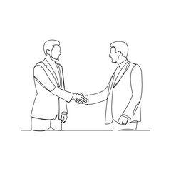 continuous line drawing of two business man is handshake. Vector illustration