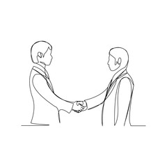 continuous line drawing of two business man is handshake. Vector illustration