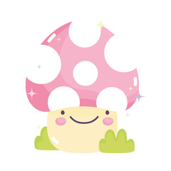 kawaii gardening cartoon happy mushroom character bushes