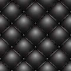 Black buttoned leather sofa or chair upholstery symmetry pattern texture. Luxury vector background.