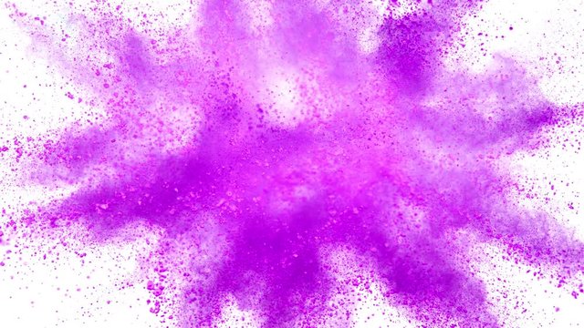 Super slow motion of coloured powder explosion isolated on white background. Filmed on high speed cinema camera, 1000fps.