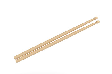 Wooden drumsticks isolated on white background 3d rendering