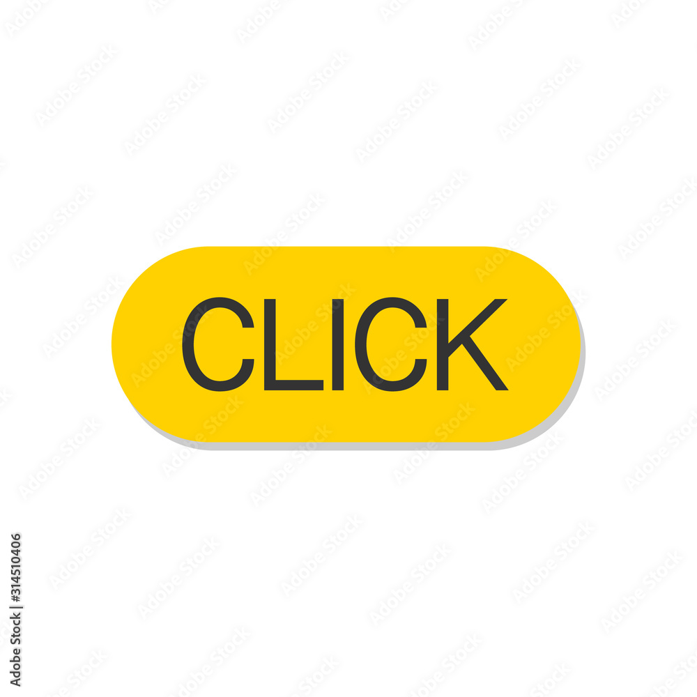 Poster click here button with hand pointer clicking icon design. click here icon in modern flat style desig