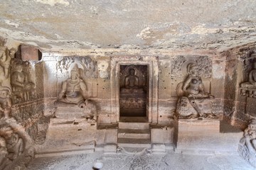 Stone Jain Sculptures at Ellora Caves Near Aurangabad
