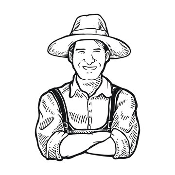 happy farmer in hat drawing