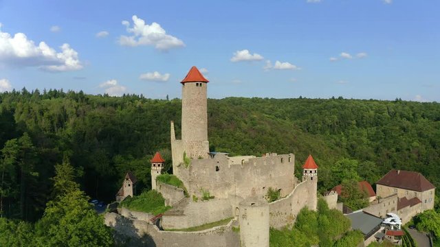 Aerial View, flight at Hornberg Castle, Neckar, Neckarzimmern, Neckar Valley, Baden-W&uuml;rttemberg, Germany