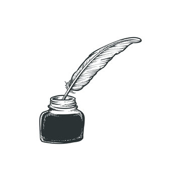 feather quill ink pen fountain vector
