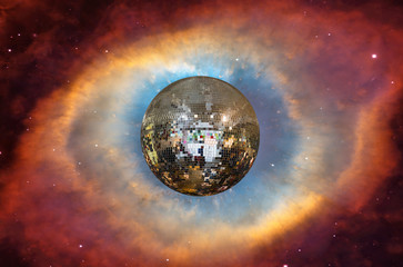 Obraz na płótnie Canvas Disco ball in front of the universe 
