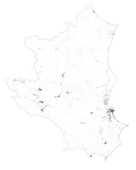 Satellite map of Province of Crotone towns and roads, buildings and connecting roads of surrounding areas. Calabria region, Italy. Map roads, ring roads