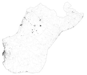 Satellite map of Province of Reggio Calabria towns and roads, buildings and connecting roads of surrounding areas. Calabria region, Italy. Map roads, ring roads