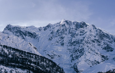 The Monte Rosa, one of the most beautiful peaks in the Italian Alps, during a sunny winter day,...